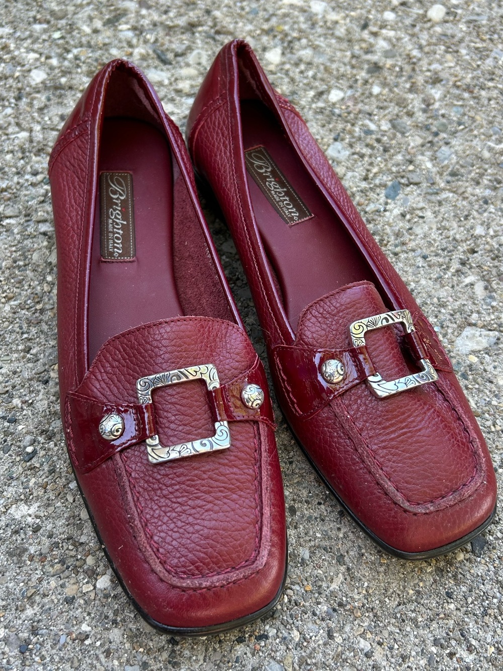 Brighton Women's Burgundy Red Leather Loafers Decorative Silver Buckles Size 8